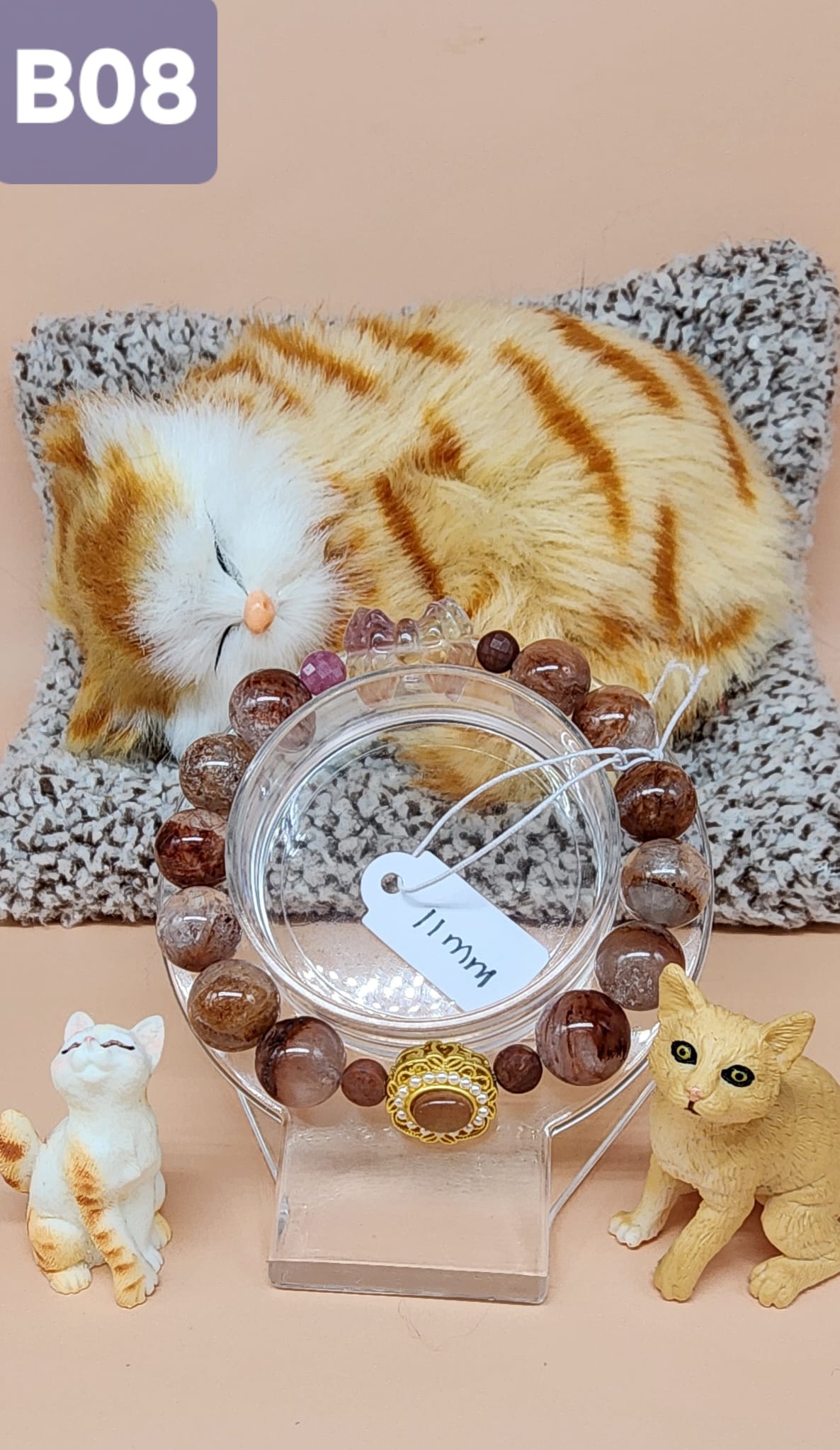 Rabbit Hair & Garden Qtz, Fluorite Bow Charm & Gold Plated Charm