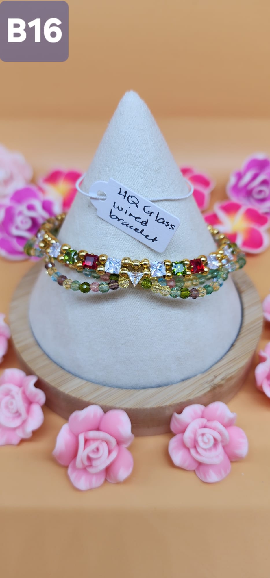 HQ Glass Beads Memory Wire Bracelet